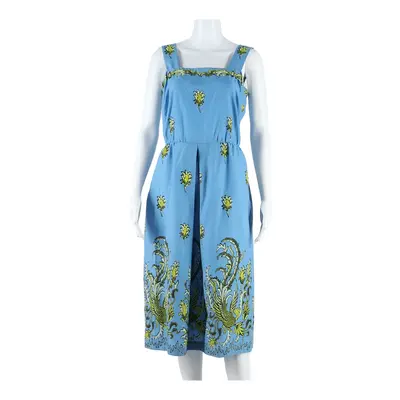 High Waist Womens Fit & Flare Dress Blue Crazy Pattern Sleeveless Midi M