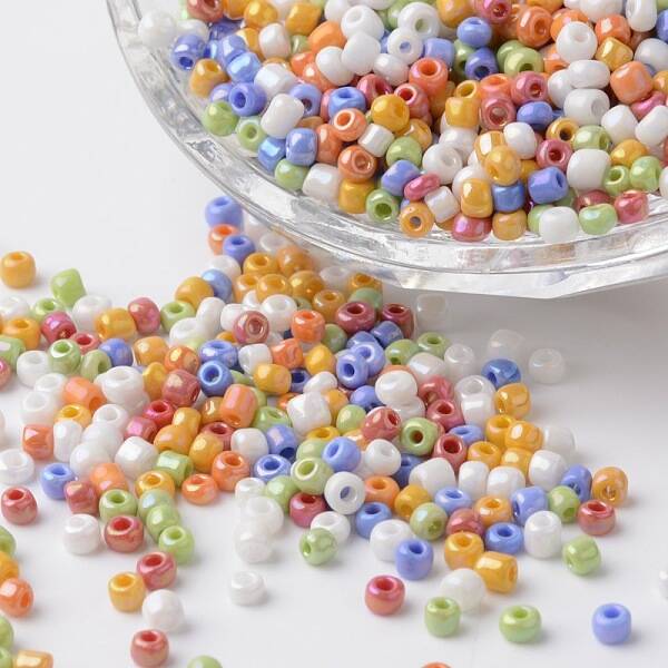 8/0 Opaque Colors Rainbow Plated Round Glass Seed Beads