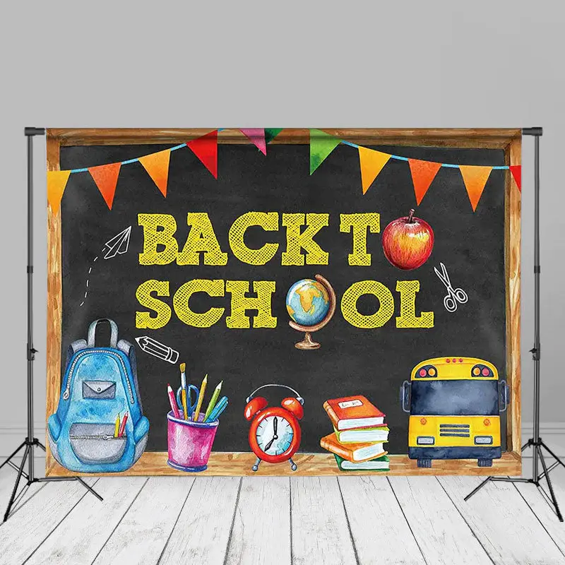 Flags Blackboard Study Pattern Back To School Backdrop - Aperturee