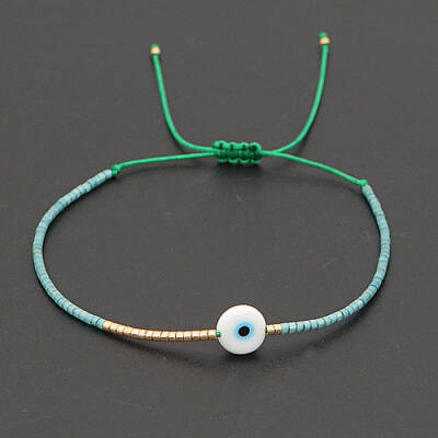 Adjustable Lanmpword Evil Eye Braided Bead Bracelet