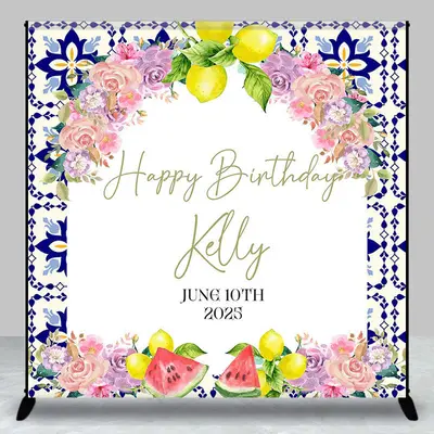 Arch Floral Fruits White Custom Birthday Backdrop - Aperturee