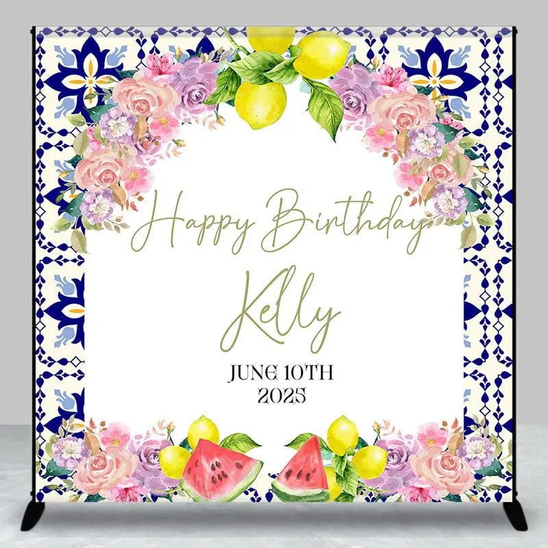 Arch Floral Fruits White Custom Birthday Backdrop - Aperturee