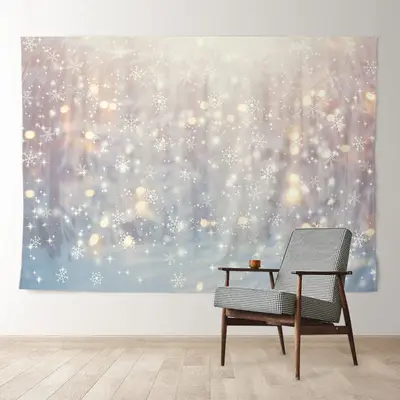 Aperturee Warm Gold Bokeh Snowflake Light Winter Backdrop