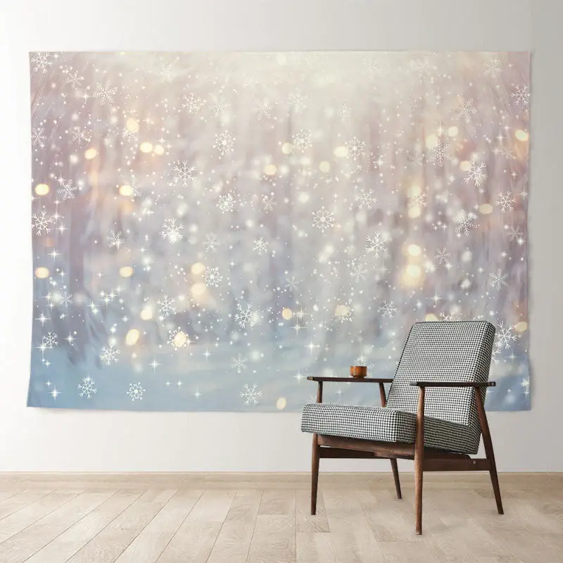 Aperturee Warm Gold Bokeh Snowflake Light Winter Backdrop