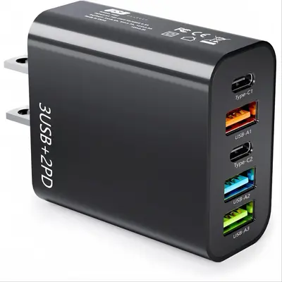 5 Port USB Wall ChargerĀ Adapter, 1 CountĀ 2PD & 3USB Portable Charger for iPhone Android Cellphone, Multi-port Fast Charging...