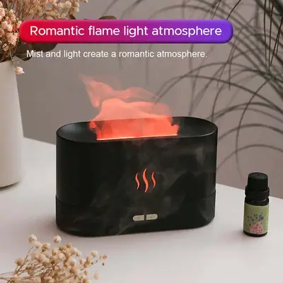 Flame Humidifier 180ml Cool Mist Maker Fire Diffuser with Auto-Off Protection，USB Powered, 7 Flame Colors, Noiseless Design...