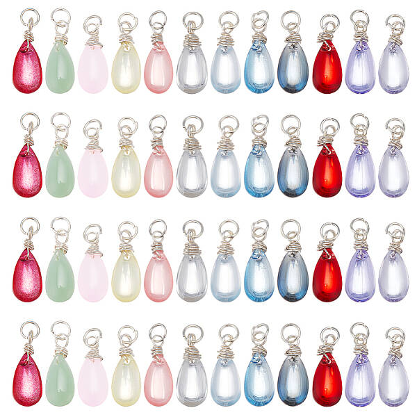 48Pcs 12 Color Transparent Glass Charms