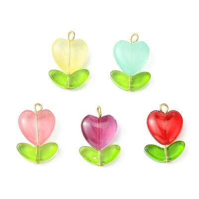 Heart Flower & Leaf Glass Pendants