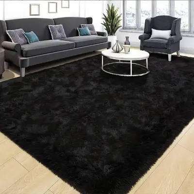 Solid Color Soft Plush Rug, 1 Count Non-slip Comfortable Floor Mat, Black Rugs, Faux Fur Rug, Soft Shaggy Rug, Decorative Are...