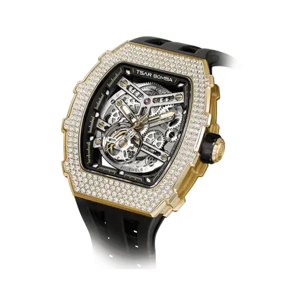TSAR BOMBA Men's Automatic Watch | Black | Elemental TB8208D | High-Tech Ceramic Bezel | Japanese Mechanical Skeleton Movemen...