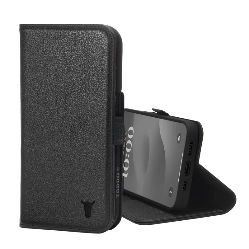 Apple iPhone 15 Leather Wallet Case (with Stand Function) - Black