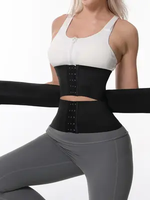 Women's Buckle Front Adjustable Waist Trainer, Basic High Stretch Compression Waist Cincher, Tummy Control Body Shaper, Lady ...