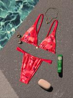 Women's Floral Print Bikini Set, Sexy Tie Back Triangle Swim Bra & Swim Thong Swimwear Set, Ladies Swimsuit for Beach Holiday...