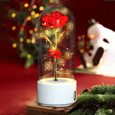 2-in-1 Rose Flowers LED Light & Bluetooth Speaker | Color: White Base Red Flower