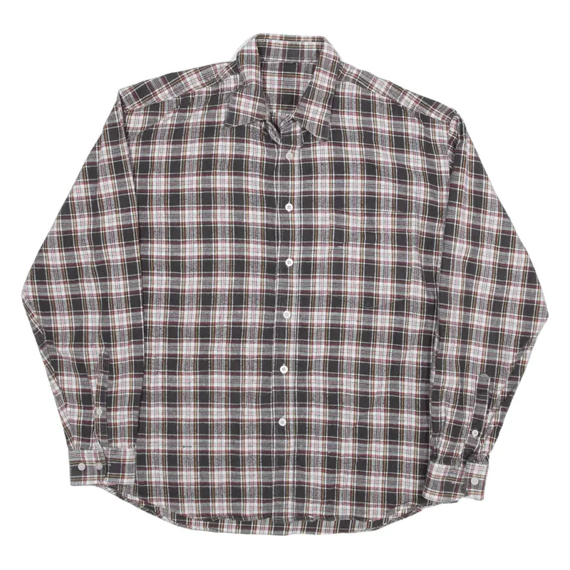 Flannel Shirt Black Check Long Sleeve Mens L