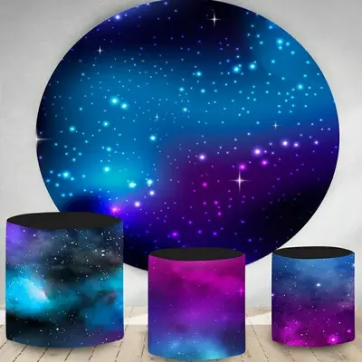 Aperturee Dark Blue Galaxy Sky Round Birthday Party Backdrop | Circle Backdrops For Birthday | Round Backdrop Fabric Cover | ...