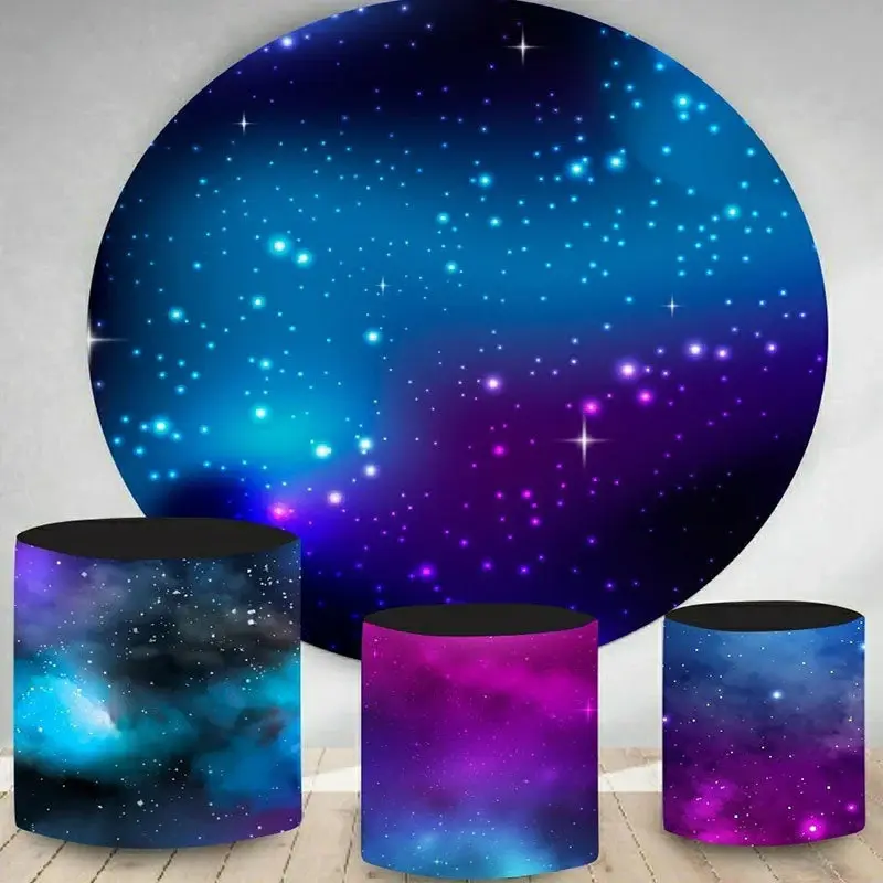 Aperturee Dark Blue Galaxy Sky Round Birthday Party Backdrop | Circle Backdrops For Birthday | Round Backdrop Fabric Cover | ...