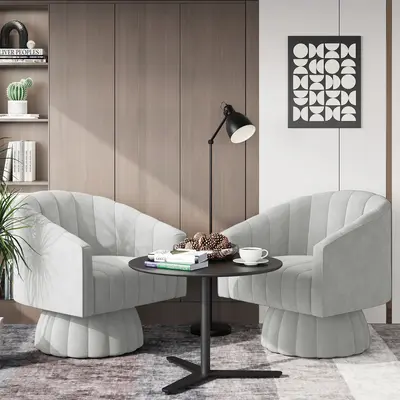 YOUDENOVA Modern Velvet Swivel Accent Chair 360° Rotating Ergonomic Vanity Home Living Room Armchair with High Density Spong...