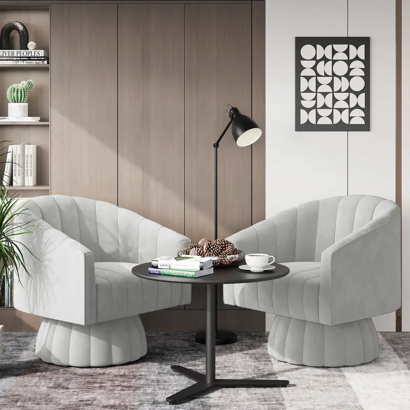 YOUDENOVA Modern Velvet Swivel Accent Chair 360° Rotating Ergonomic Vanity Home Living Room Armchair with High Density Spong...