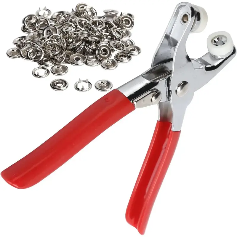 (1Pcs Metal pliers+100 pairs of clasps)Snap Pliers, Pliers Press Kit Craft Sewing Hand Tool for Pressing Snaps Of Leather Goo...