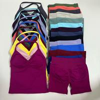 2 Pieces Women Yoga Set Seamless Yoga Longline Strappy Tank Top Scrunch Sports Shorts Gym Clothes Woman Summer Workout Outfit