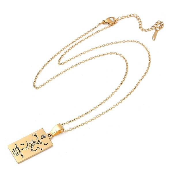 12 Constellation Stainless Steel Tarot Card Engraved Pendant Cable Chain Necklaces