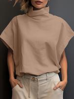 Women's Solid High Neck Batwing Sleeve Blouses, Casual Classy Shortsleeve Top for Summer, Women's Top for Daily Wear, Womens...