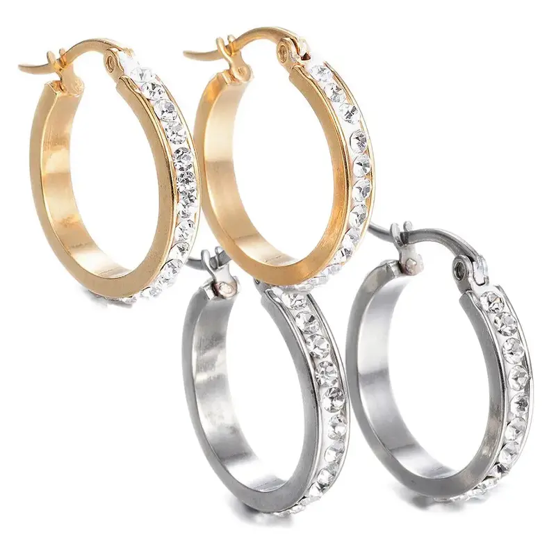 Stainless Steel Hoop Earrings Clay Rhinestone Oval Gold Silver 0.8\