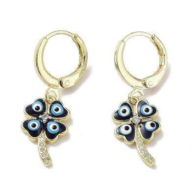Evil Eye Real 18K Gold Plated Brass Dangle Leverback Earrings