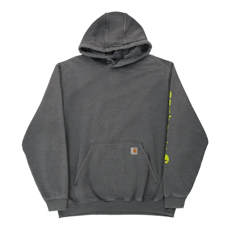Carhartt Spellout Hoodie - XL Grey Cotton Blend