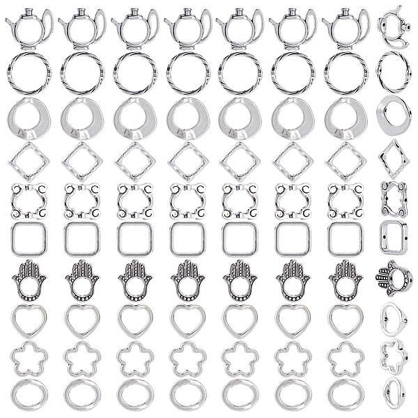 100Pcs 10 Styles Tibetan Style Alloy Bead Frames Sets