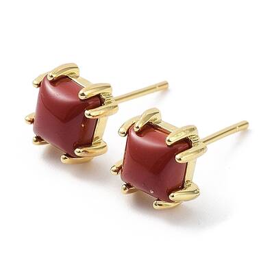 Natural Red Jasper Square Stud Earrings