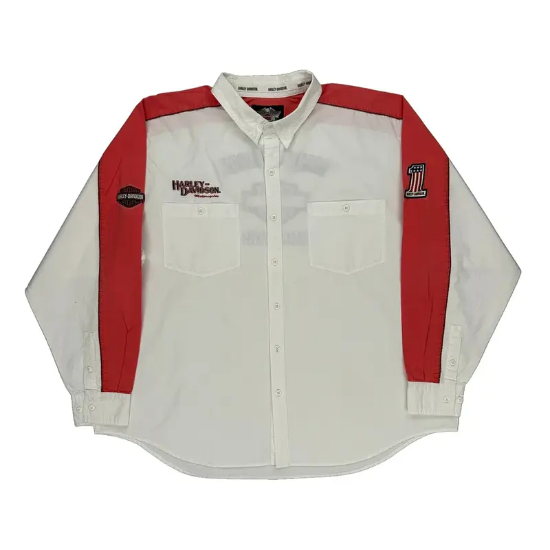 Harley Davidson Embroidered Shirt - 2XL White Cotton