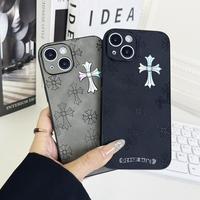 Cross logo leather phone case compatible with iPhone 16/15/14/13 Pro Max, iPhone 15/14Plus luxury pure plain leather ultra-th...