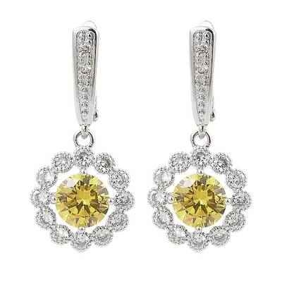 Brass Pave Cubic Zirconia Flowerl Hoop Earrings for Women