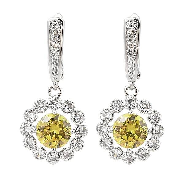 Brass Pave Cubic Zirconia Flowerl Hoop Earrings for Women