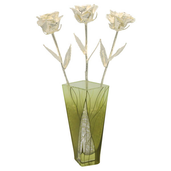 Past, Present, Future 14 Silver Roses in Evergreen Vase