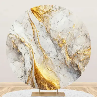 Grey Golden Marble Abstract Round Birthday Backdrop - Aperturee