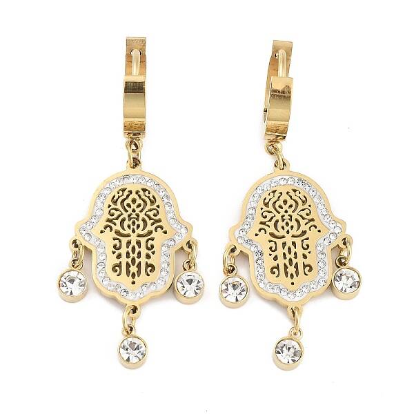 Hollow Hamsa Hand 304 Stainless Steel Dangle Earrings