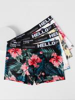 Men's Tropical Floral Print Letter Tape Boxer Brief, Stylish Casual Comfy Breathable Underwear for Daily Wear, Mens Boxer Bri...