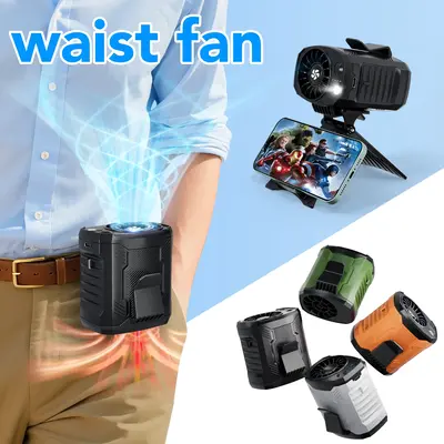 COTOP-Portable Waist Fan,4 Speeds Strong Airflow Small Fan Waist,Equipped with LED light for Travel Camping Outdoor Jobsite,B...