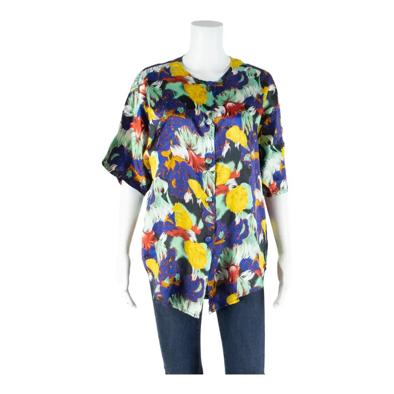 Womens Printed Blouse Blue Floral L