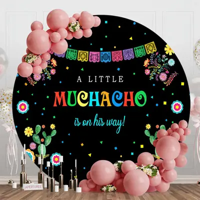 Aperturee Little Muchacho Floral Round Baby Shower Backdrop - Aperturee