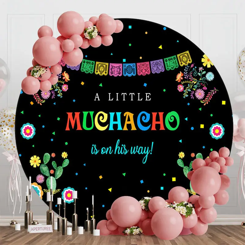 Aperturee Little Muchacho Floral Round Baby Shower Backdrop - Aperturee