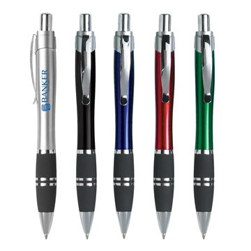 250 Customized Tri-Band Pen - Rubber Grip & Plunger Action