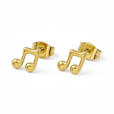 PVD Vacuum Plating 304 Stainless Steel Tiny Musical Note Stud Earrings for Women