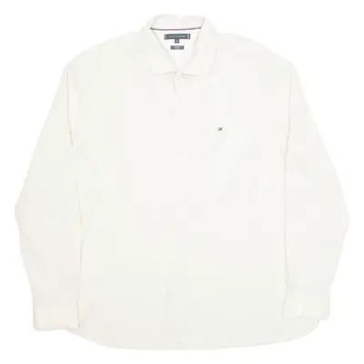 TOMMY HILFIGER Slim Fit Mens Plain Shirt Cream Long Sleeve 2XL