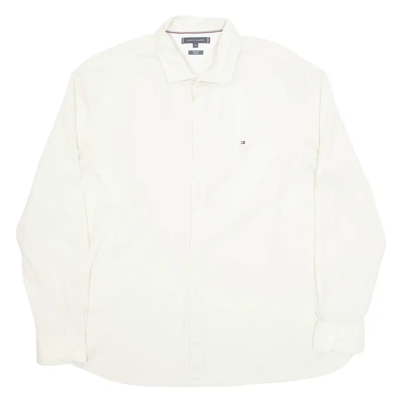 TOMMY HILFIGER Slim Fit Mens Plain Shirt Cream Long Sleeve 2XL