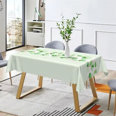 Aqua Green Leaves Branch Spring Rectangle Tablecloth - Aperturee