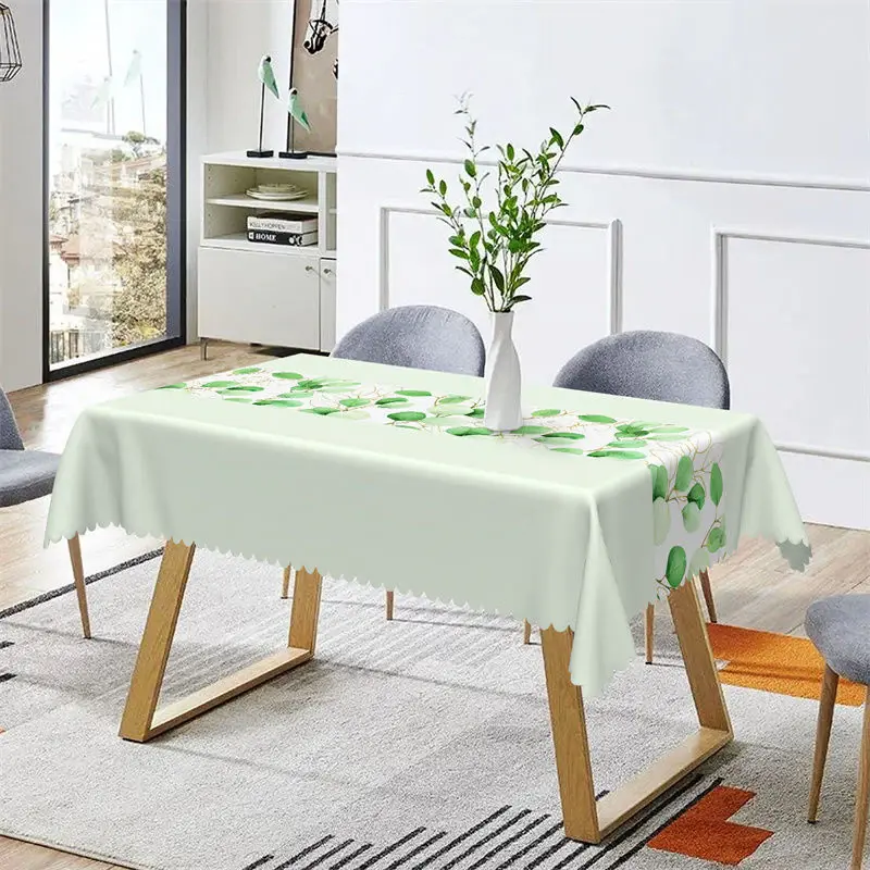 Aqua Green Leaves Branch Spring Rectangle Tablecloth - Aperturee